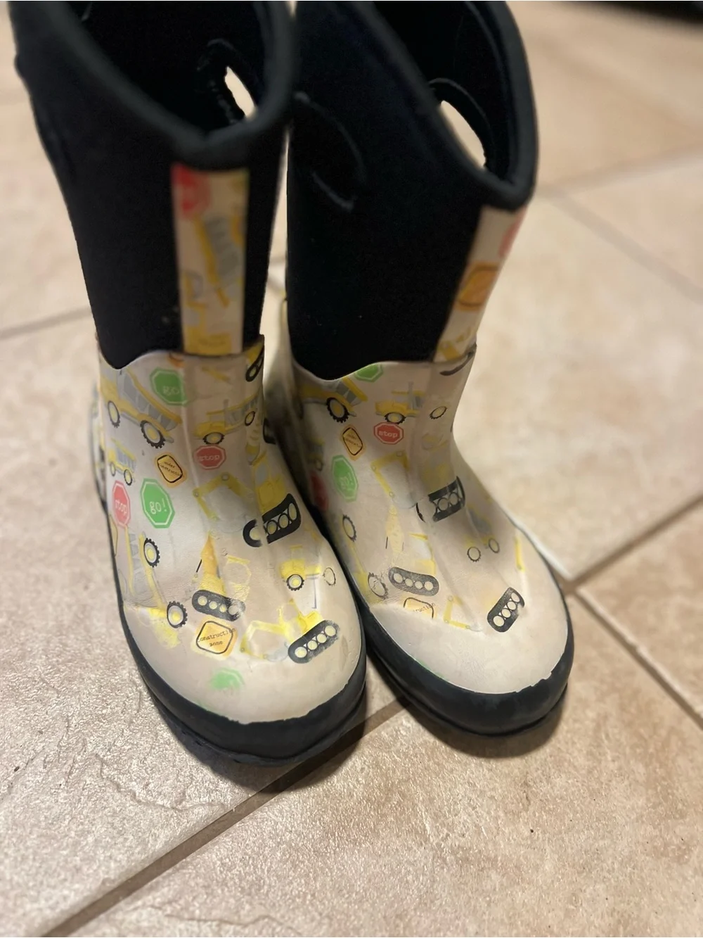 Kids Black and Yellow Construction Print Rain Boots